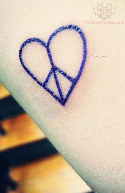 Blue Heart Shape Peace Logo Tattoo Design
