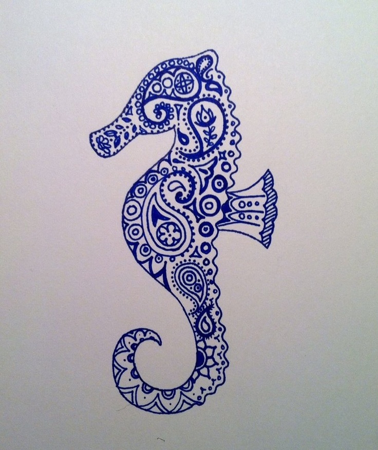 Blue Paisley Seahorse Tattoo Stencil By Emily