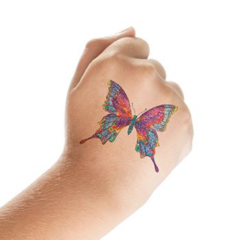 Colorful Glitter Butterfly Tattoo On Hand