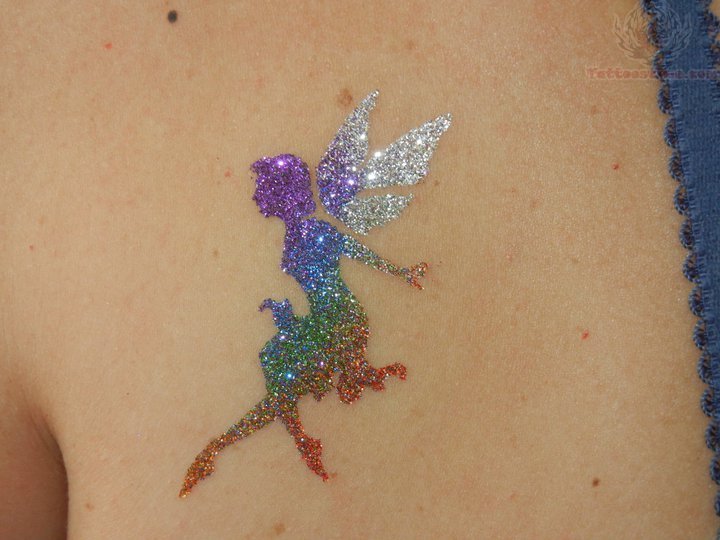 Colorful Glitter Fairy Tattoo Design For Back Shoulder