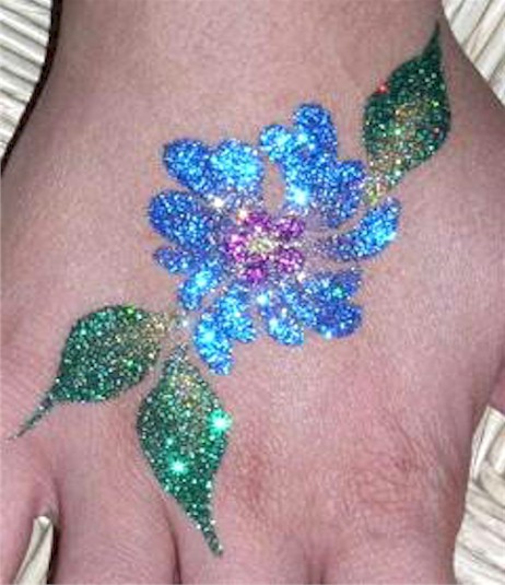 Colorful Glitter Flower Tattoo On Hand