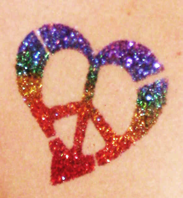 Colorful Glitter Peace Heart Tattoo Design