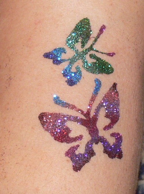Colorful Glitter Two Butterflies Tattoo Design