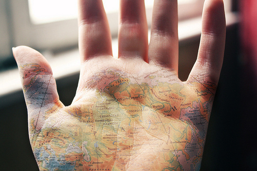 Colorful Map Tattoo On Hand Palm