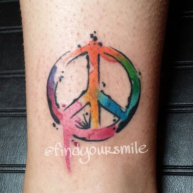 Colorful Peace Logo Tattoo Design For Leg