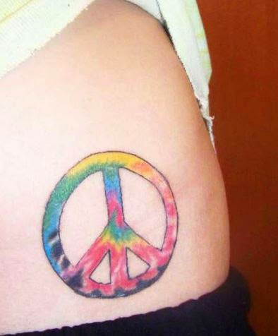 Colorful Peace Logo Tattoo Design For Lower Back