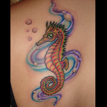 Colorful Seahorse Tattoo Design For Back Shoulder