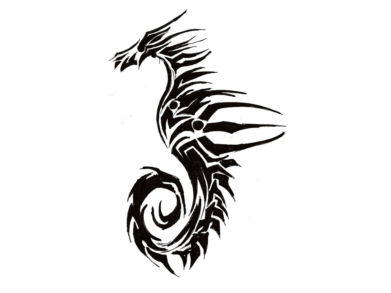 Cool Black Tribal Seahorse Tattoo Stencil
