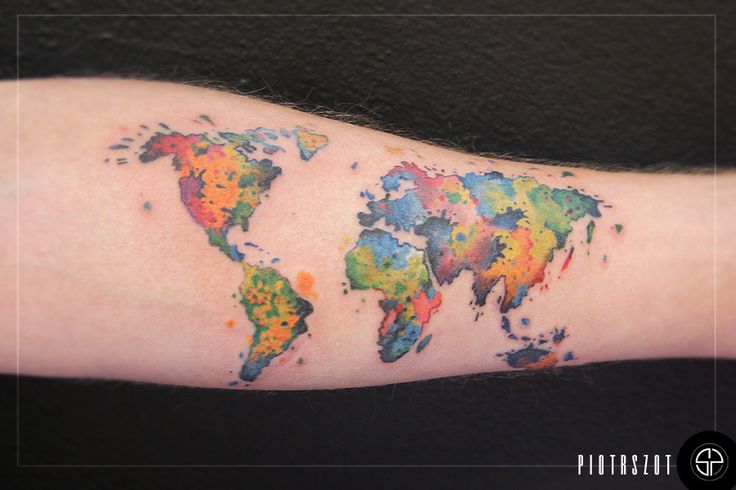 Cool Colorful World Map Tattoo On Forearm