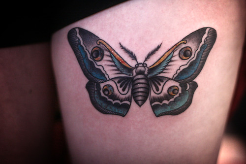 Cool Moth Tattoo Design For Thigh