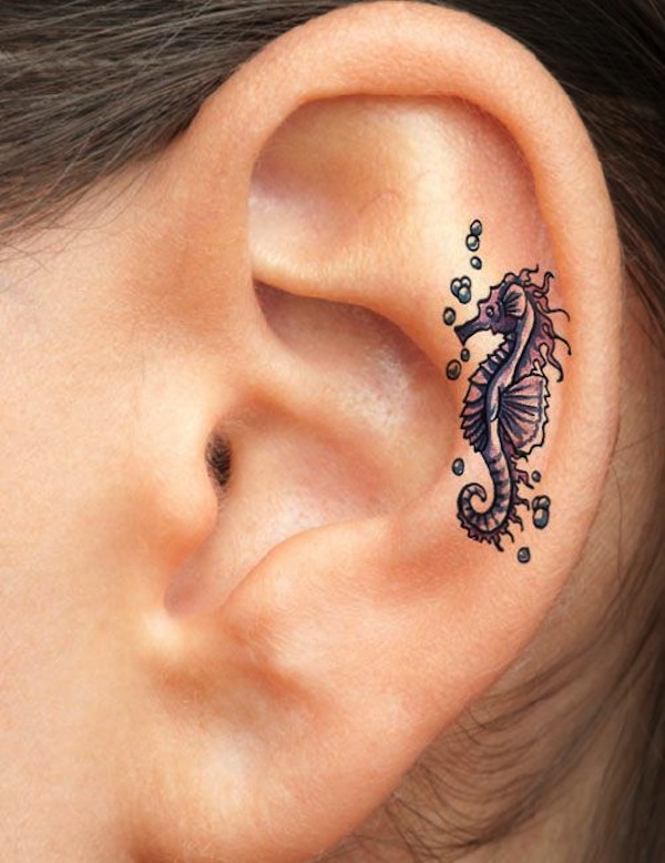 Cool Seahorse Tattoo On Inside The Ear