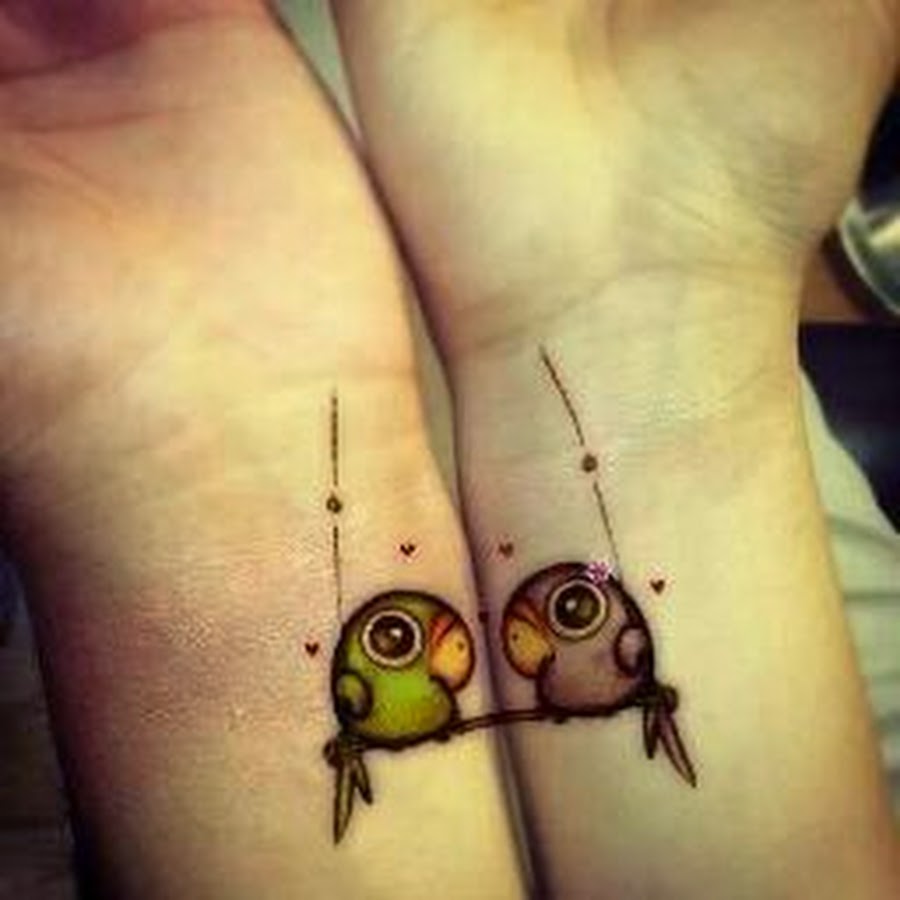 Cute Birds Love Couple Wrist Tattoo For Women