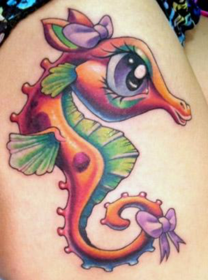 Cute Colorful Seahorse Tattoo Design
