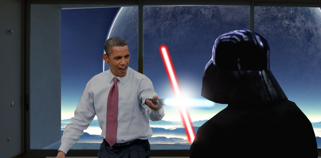Darth Vader Fighting With Obama Funny Laser Image