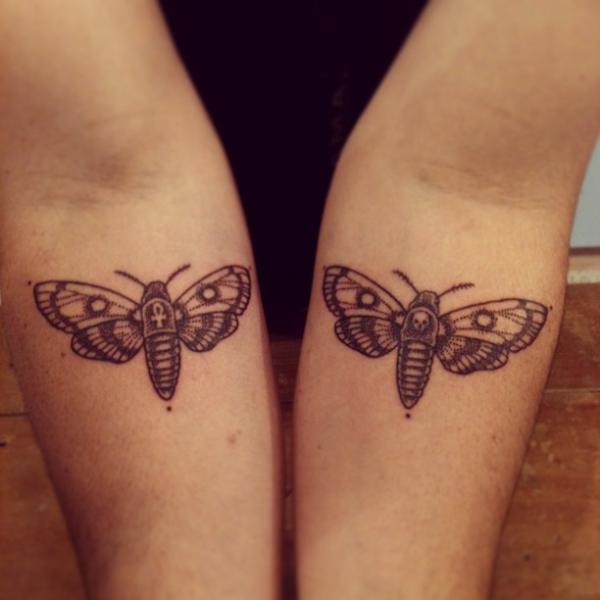 Dotwork Realistic Moth Tattoos On Forearm