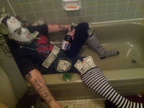 Drunk Man With Money In Bath Tub Funny Passed Out Image