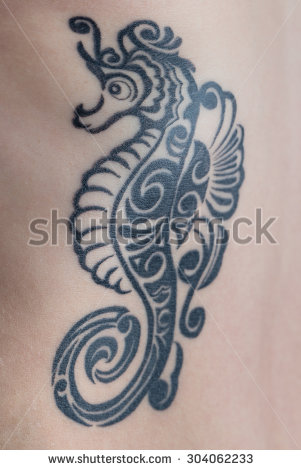 Fantastic Black Seahorse Tattoo Design