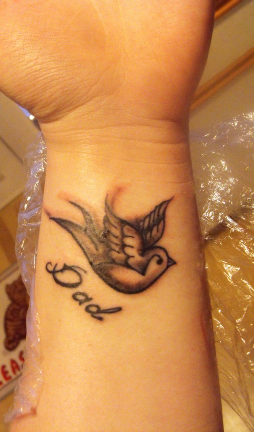 Flying Swallow With Dad Wrist Tattoo For Women