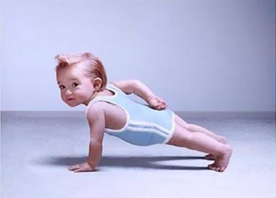 Funny Baby Doing Exercise To Make Muscle
