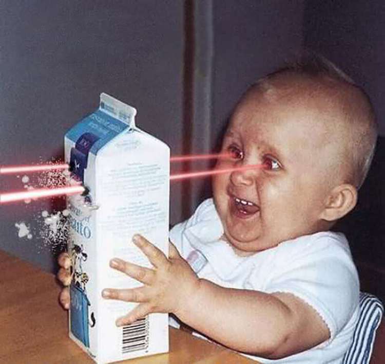 Funny Baby Tore Box With Laser Eyes.