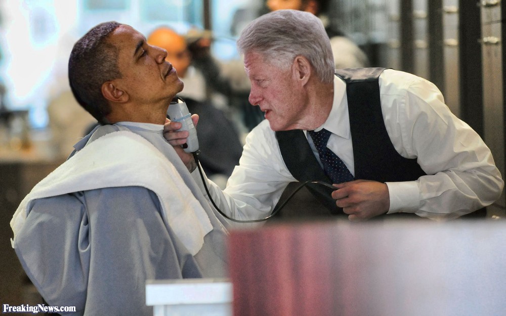 Funny Bill Clinton Grooming Obama's Beard Photoshopped Picture