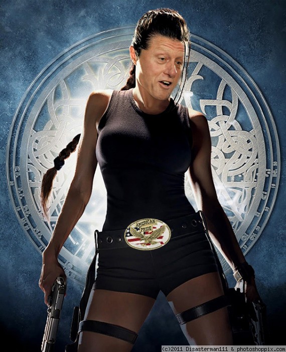 Funny Bill Clinton In Lara Croft Costume Photoshopped Image