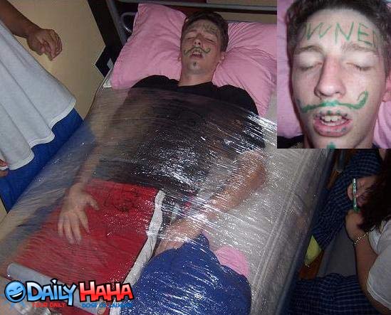 Funny Boy With Sketch Mustaches Passed Out Picture
