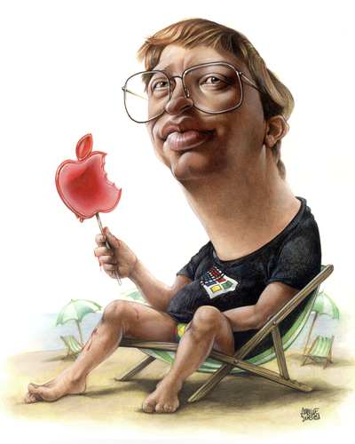 Funny Caricatures Bill Gates With Apple Lollipop