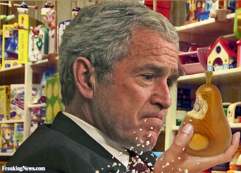 Funny George Bush Eating Wooden Pear