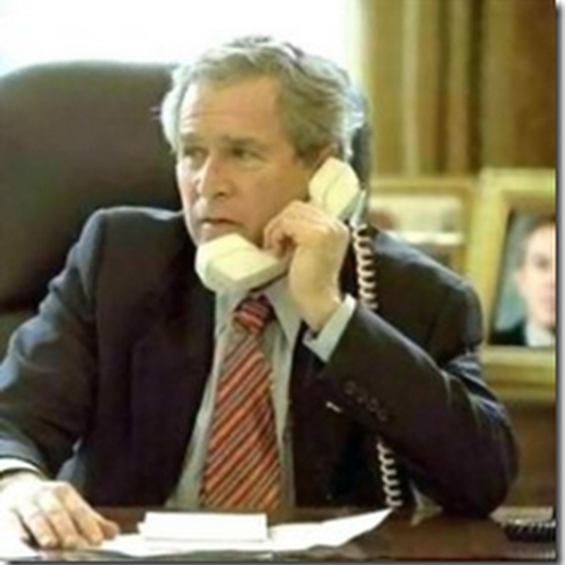 Funny George Bush Using Upside Telephone Image