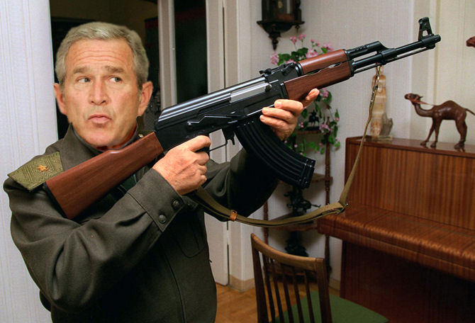Funny George Bush With Gun Photoshop Image