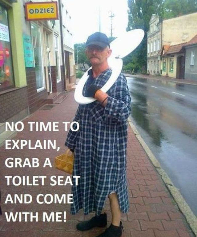 Funny Man With Toilet Seat Bathroom Humor Picture