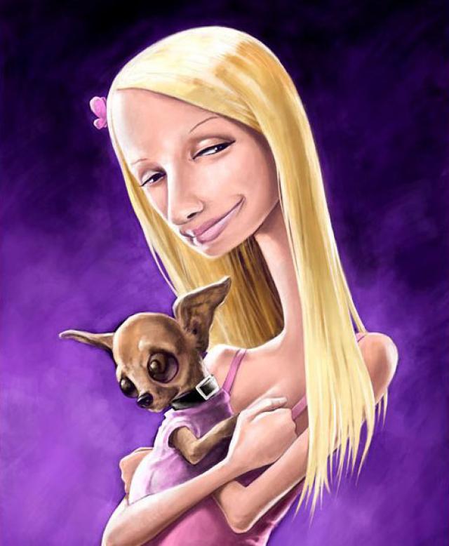 Funny Paris Hilton With Puppy Caricatures Picture