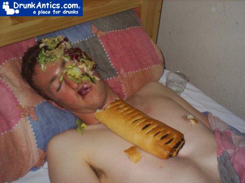 Funny Passed Out Guy With Sandwich