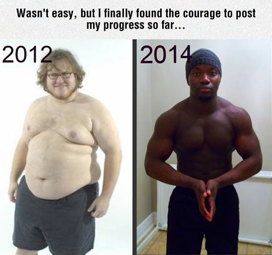 Funny White Fat Man Transform Into Black Muscle Man Picture