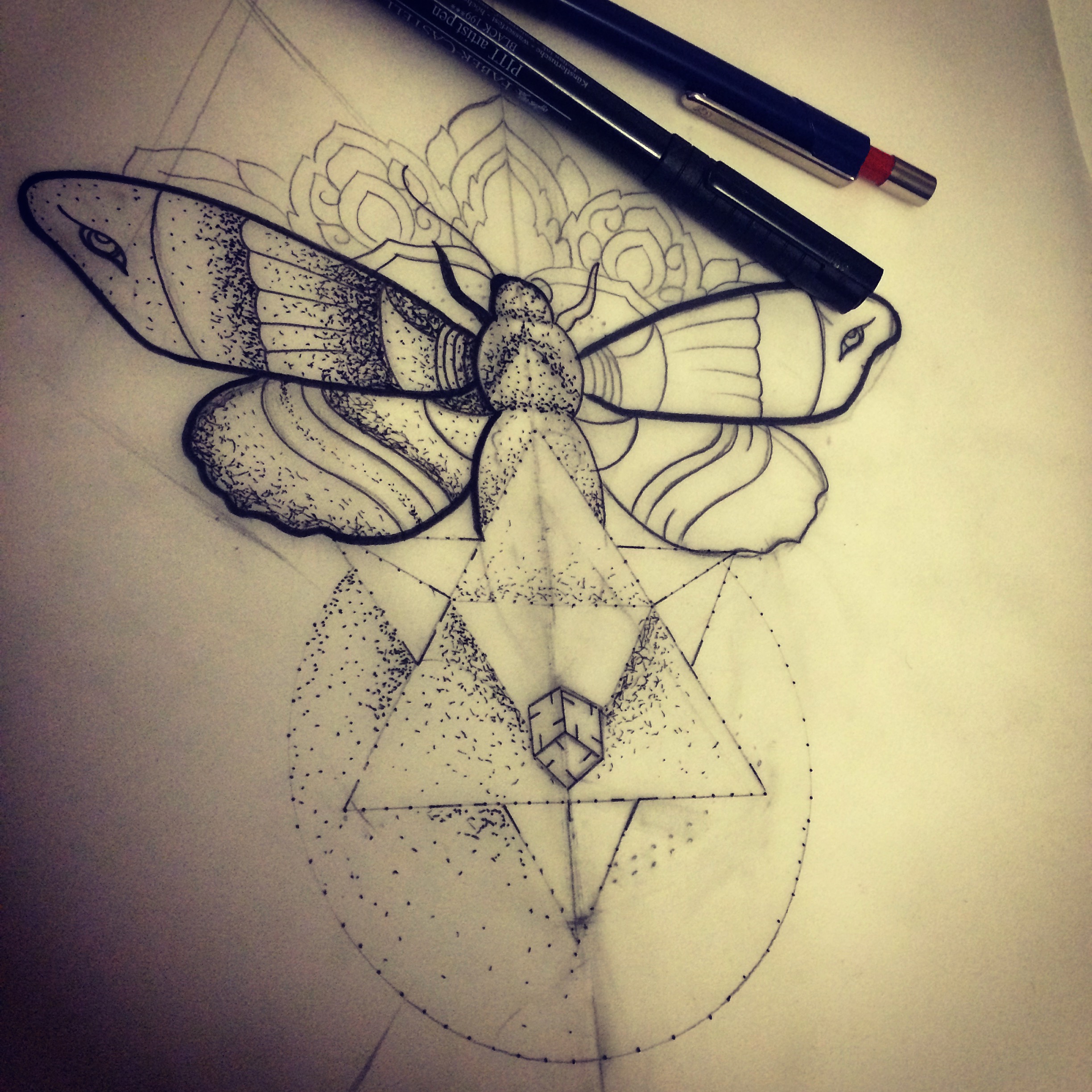 Geometric Moth Tattoo Design