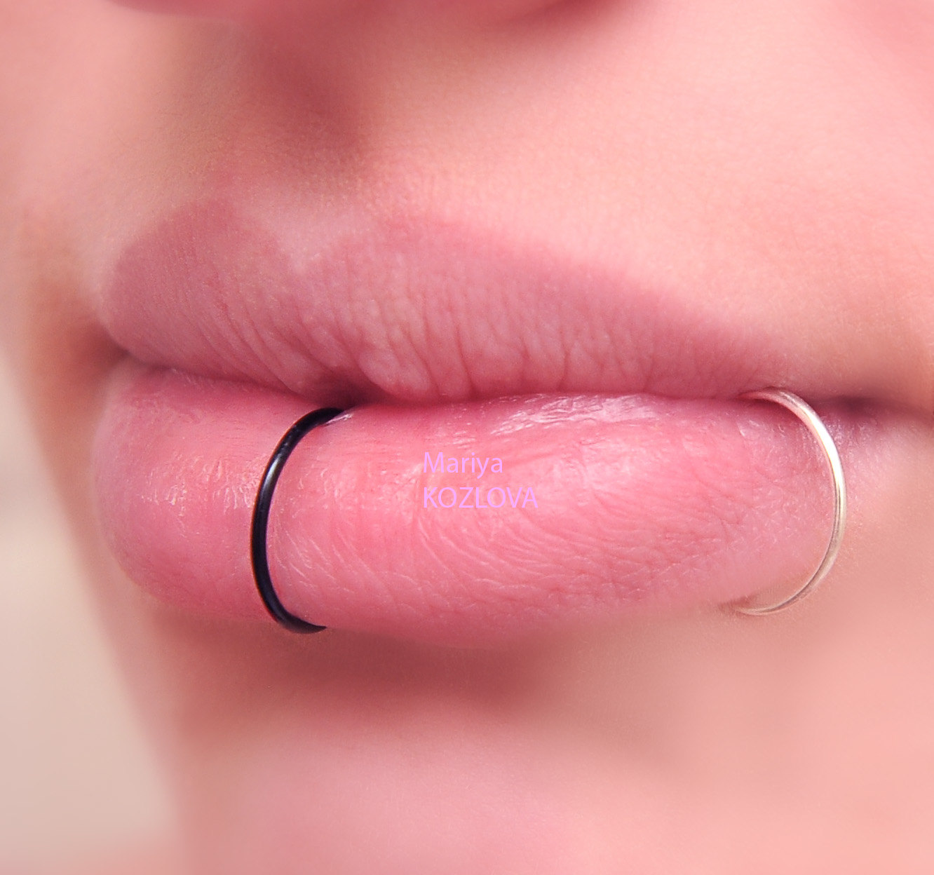 Girl Lower Lip Piercing With Rings