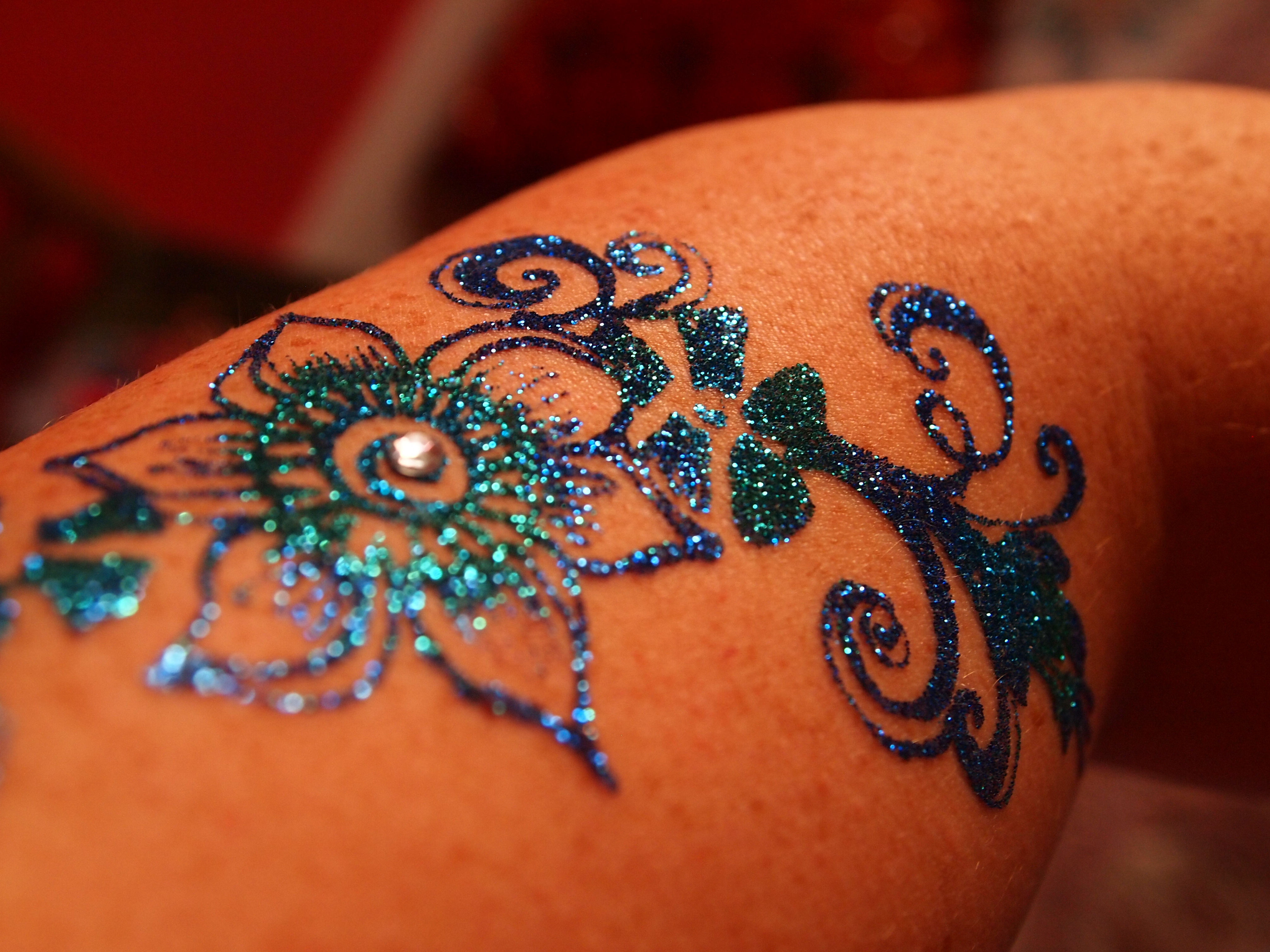 Glitter Flower Tattoo Design For Half Sleeve