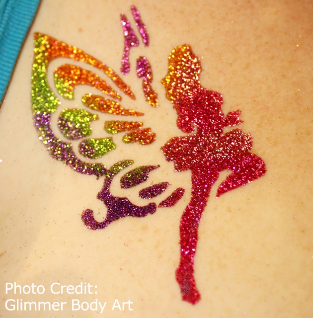 Glitter Girl With Butterfly Wings Tattoo Design