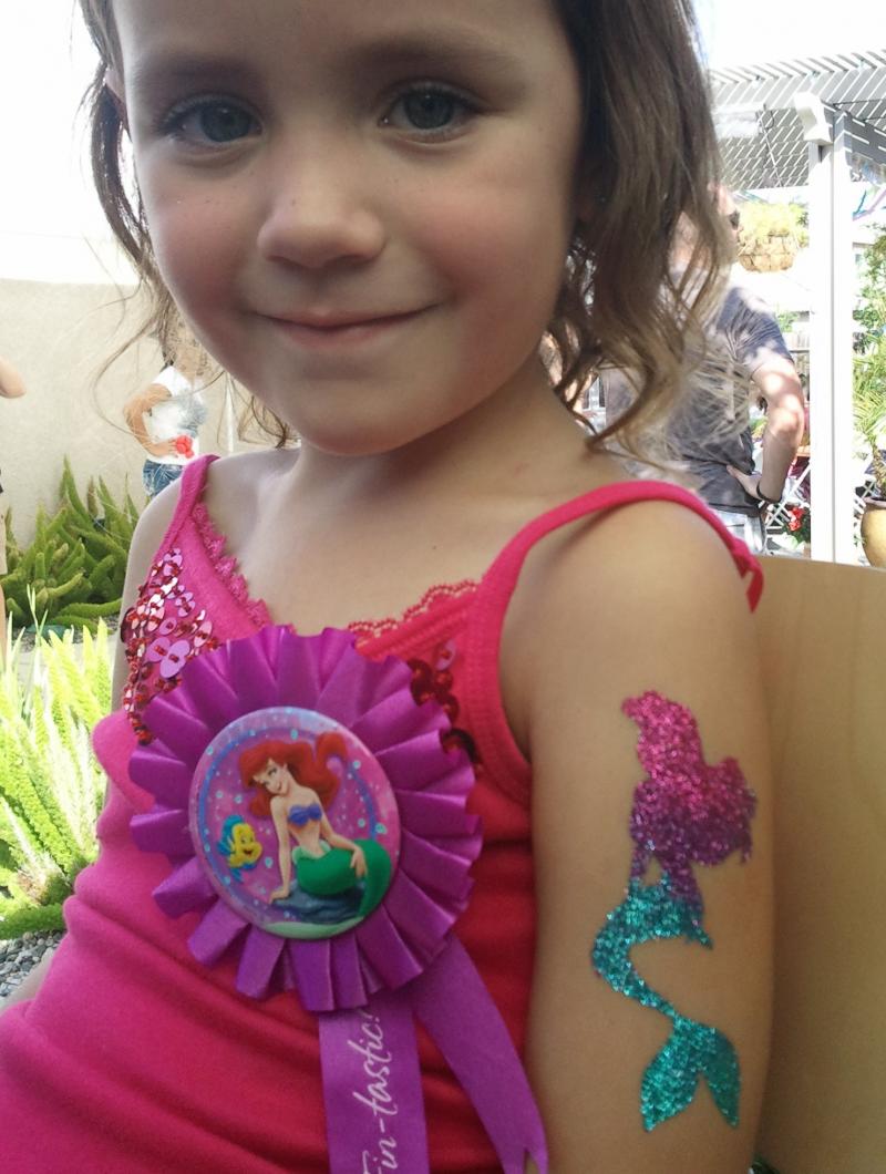 Glitter Mermaid Tattoo On Baby Girl Left Half Sleeve