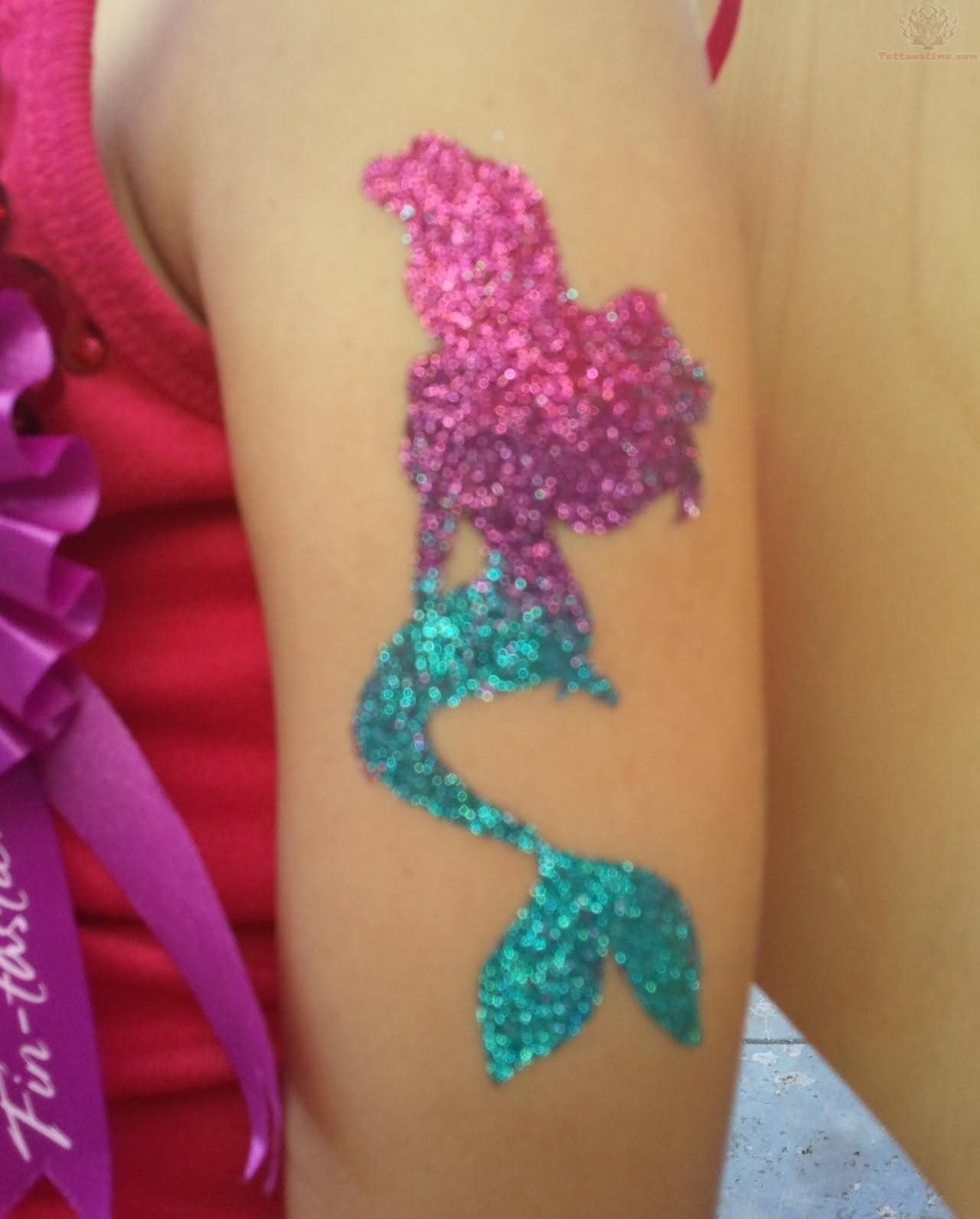 Glitter Mermaid Tattoo On Half Sleeve