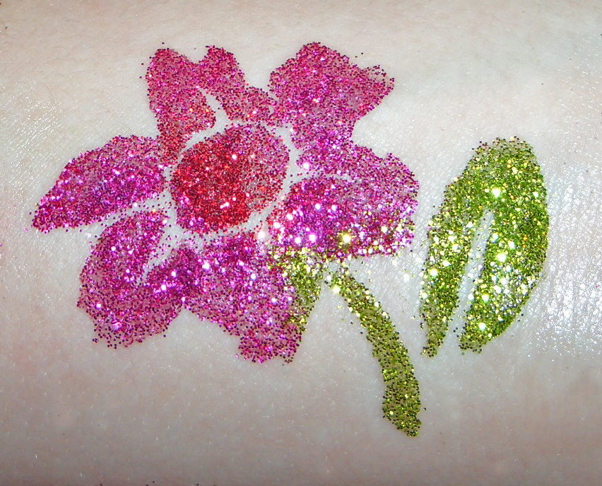 Green And Pink Glitter Flower Tattoo Design