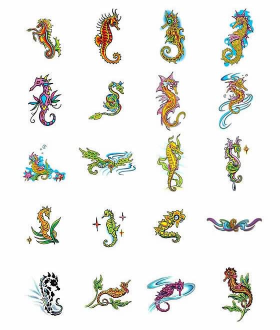 Impressive Colorful Seahorse Tattoo Flash