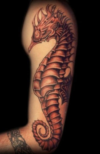 Impressive Seahorse Tattoo On Half Sleeve