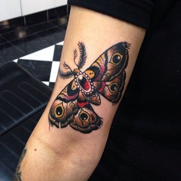 Inner Bicep Realistic Moth Tattoo