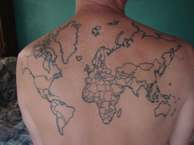 Inspiring World Map Tattoo Tattoo On Man Upper Back