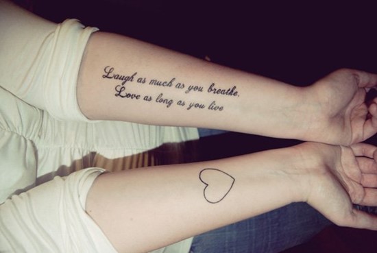 Laugh As Much As You breathe Love As Long As You Live Outline Heart Side Wrist Tattoos