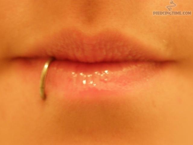 Lower Lip Gold Ring Piercing Closeup Image