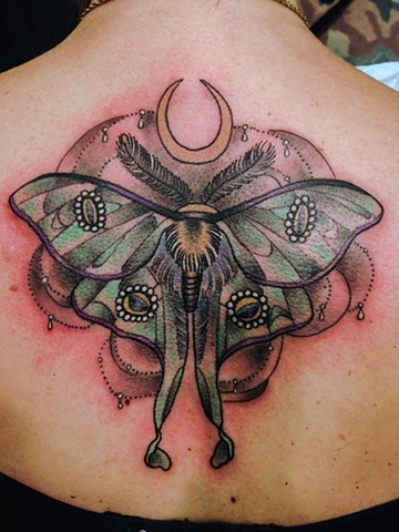 Luna Moth Tattoo Design For Upper Back
