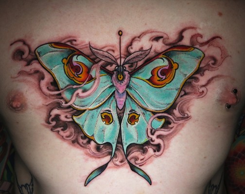 Luna Moth Tattoo On Chest For Men